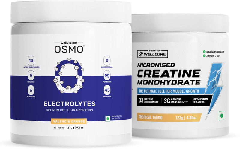 Wellcore Performance Combo Pack | OSMO Electrolytes + Creatine(270 g, 122 g, Valencia Orange, Tropical Tango)