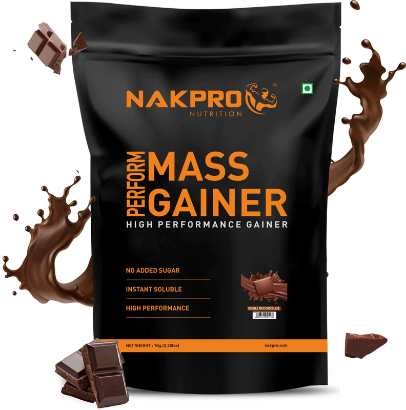 Nakpro PERFORM MASS GAINER | High Protein & High Calorie | Added Vitamins & Minerals Weight Gainers/Mass Gainers(1 kg, Double Rich Chocolate)