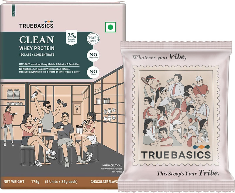 TrueBasics Clean Whey Protein Powder Isolate & Concentrate Blend | 25g Protein per Scoop Whey Protein(175 g, Chocolate)