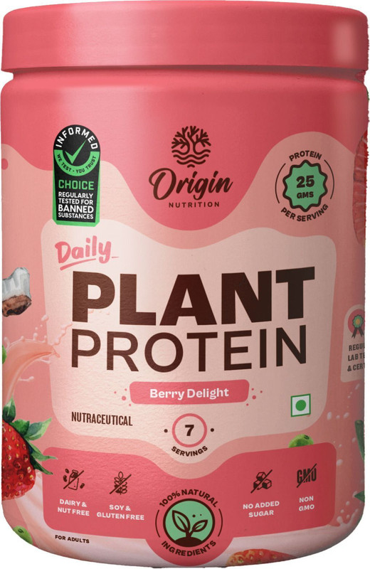 Origin Nutrition NaturalProtein with 25g/Serving, Muscle Gain and Recovery ,Third-Party Certified Plant-Based Protein(290 g, Strawberry Delight)