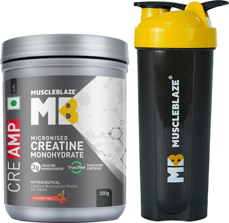 MUSCLEBLAZE Micronised Creatine Monohydrate CreAMP Powder with Shaker, Trustified Certified Creatine(120 g, Citrus Blast)