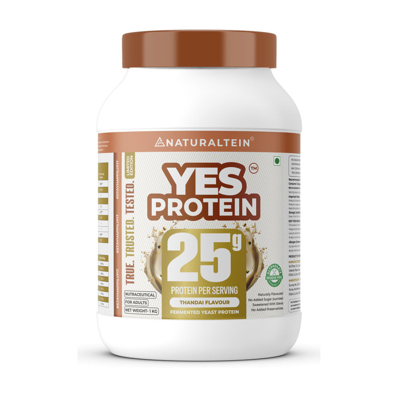 NATURALTEIN Fermented Yeast Protein Powder | 25g Protein Per Scoop | Vegan Plant Protein Plant-Based Protein(1 kg, Thandai)