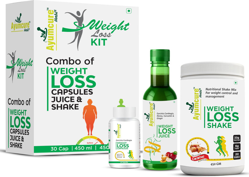 Ayumcure Weight Loss Kit | Herbal Juice, Capsules & Protein Shake | Burns Fat Plant-Based Protein(930 g, Chocolate with Herbal notes for the juice.)