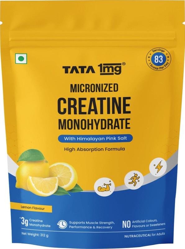 TATA 1mg Micronized Creatine Lemon Flavour-3 g per Scoop-Strength & Recovery -83 Servings Creatine(312 g, Lemon)
