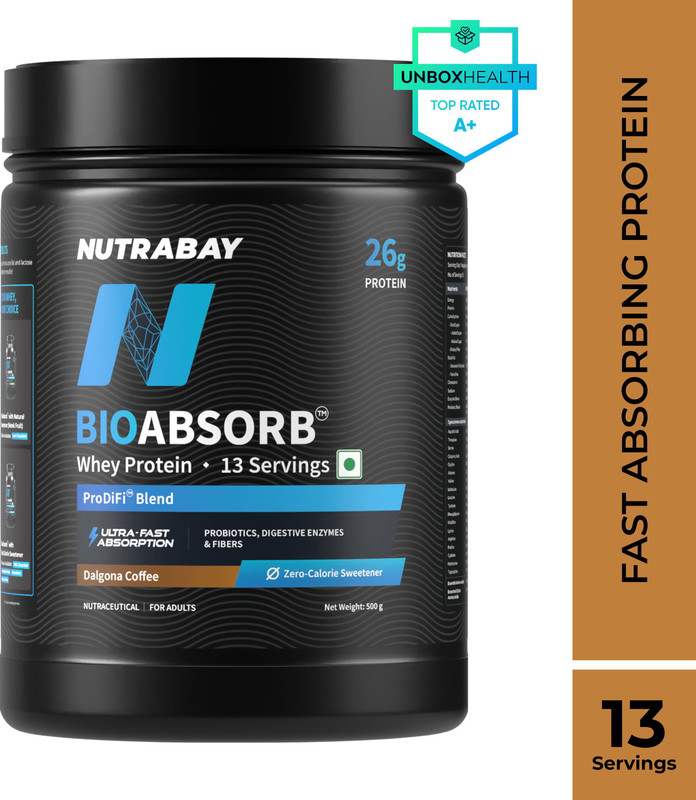 Nutrabay BioAbsorb Whey Protein | India's 1st Fast Absorbing Whey with ProDiFi Blend Whey Protein(500 g, Dalgona Coffee)