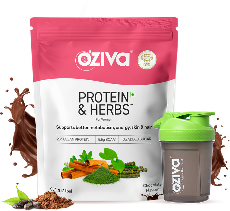 OZiva Protein & Herbs for Women |Manage Weight & Metabolism| Reduce Body Fat |No Sugar Whey Protein(907 g, Chocolate + Free Green Shaker)