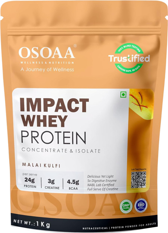 Osoaa Impact Whey Protein 1kg, 24g Protein & 3g Creatine Whey Protein(1 kg, Malai Kulfi)