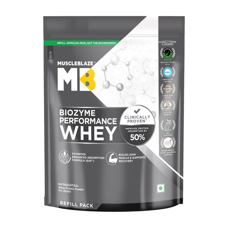 MUSCLEBLAZE Biozyme Performance Whey Protein Powder, 25g Protein Per Scoop Whey Protein(1 kg, Unflavoured)