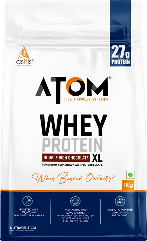 AS-IT-IS Nutrition ATOM Whey Protein XL with Yeast Protein - Supports Recovery &amp; Strength Whey Protein(1 kg, Double Rich Chocolate)
