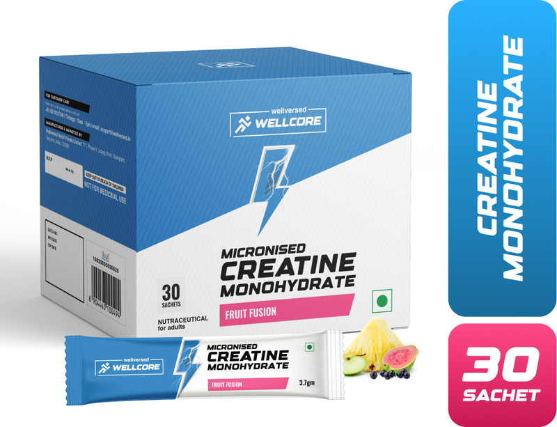 Wellcore Micronised Creatine Monohydrate(30 Sachets) | Lab Tested | Enhanced Absorption Creatine(111 g, Fruit Fusion)