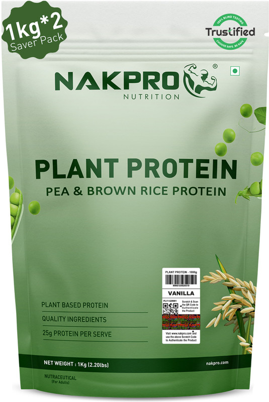 Nakpro Plant protein powder | Pea & Brown rice Blend | 25g Pro | Plant-Based Protein(2 kg, Vanilla)