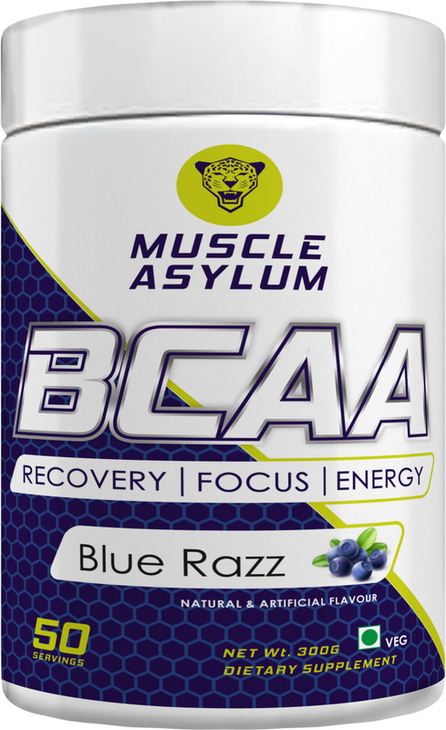 Muscle Asylum BCAA - with BRAIN BOOSTERS -100% Micronized Vegan, Recovery, Memory, Focus BCAA(300 g, Orange Mango)