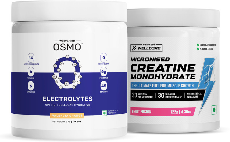 Wellcore Performance Combo Pack | OSMO Electrolytes + Creatine(270 g, 122 g, Valencia Orange, Fruit Fusion)