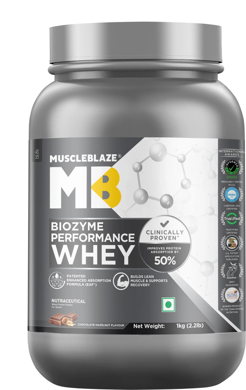 MUSCLEBLAZE Biozyme Performance Whey Protein Powder, 25g Protein Per Scoop Whey Protein(1 kg, Rich Chocolate)