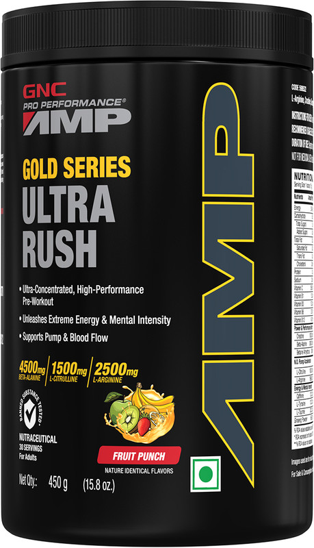 GNC AMP Gold Series Ultra Rush | 450 gm (Fruit Punch) Pre Workout(450 g, Fruit Punch)
