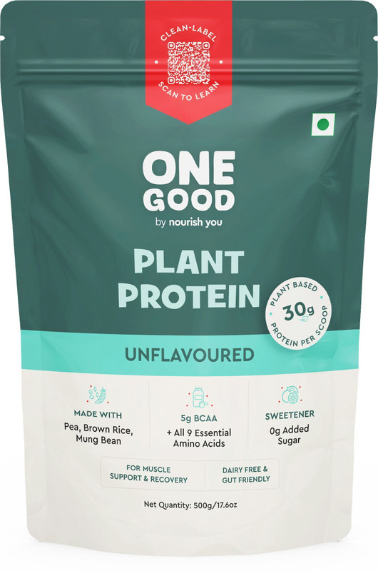 Nourish You Plant Protein Powder for Muscle Gain and Recovery | Nutrition Supplement Plant-Based Protein(500 g, Unflavoured)