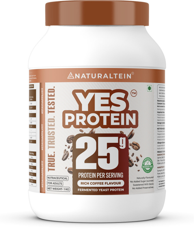 NATURALTEIN Fermented Yeast Protein Powder | 25g Protein Per Scoop | Vegan Plant Protein Plant-Based Protein(1 kg, coffee)