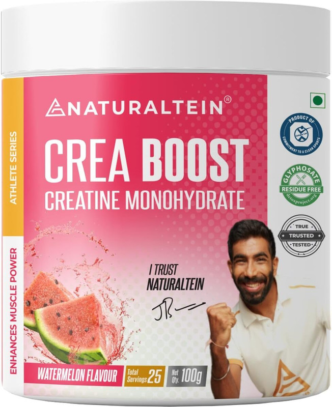 NATURALTEIN CREA BOOST 100% Pure Creatine Monohydrate Powder – 25 Servings Creatine(100 g, Watermelon)