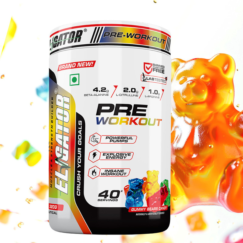 Eligator Pre workout supplement For Insane Pump Energy Drink Pre-workout Powder Pre Workout(320 g, Gummy Bears Candy)