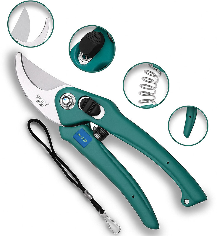 TARASS Flower Cutters Stainless Steel Blade Garden Pruners Lock Pruner Pruning Bypass Secateurs Trimmer Carbon Steel Blade Ratchet Pruner(Cordless)