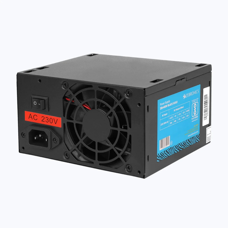ZEBRONICS Gold Power Supply with 3X SATA connectors,with 1.2m Power Cable 450 Watts Computer PSU with 3 SATA Cables(Black)