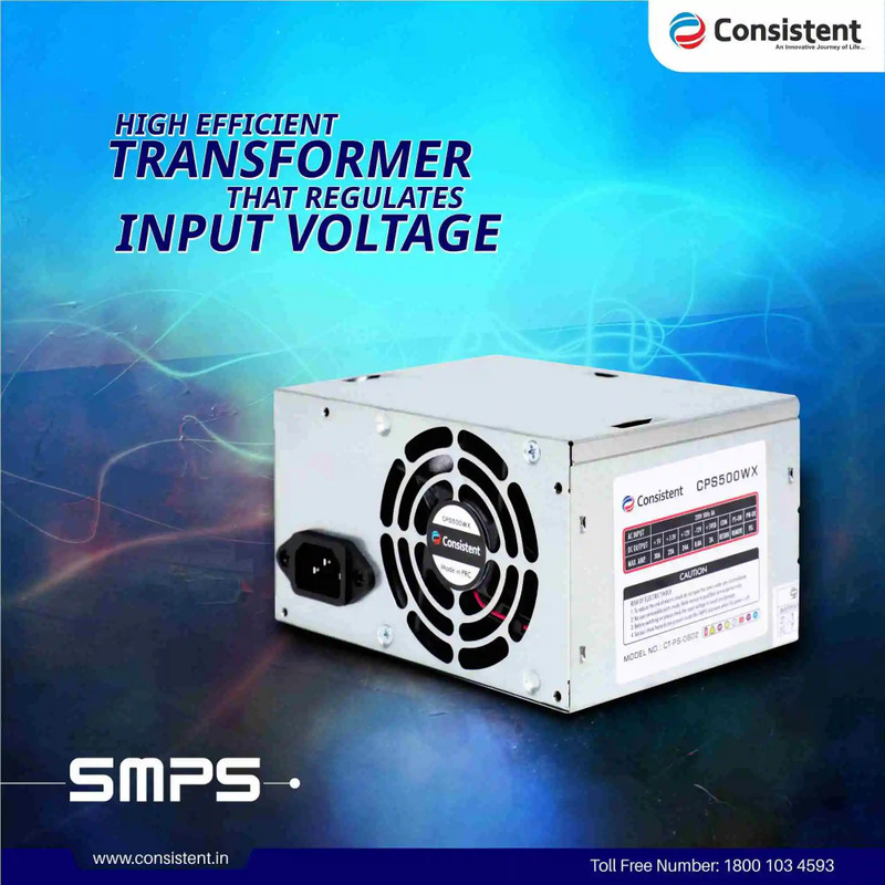 Consistent SMPS 450W 450 Watts Computer PSU with 2 SATA Cables(Silver)