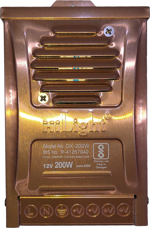 Hilight 200W12VPower Supply ideal for LED strips, CCTV systems and other indoor lighting 200 Watts Computer PSU with 2 SATA Cables(Golden)