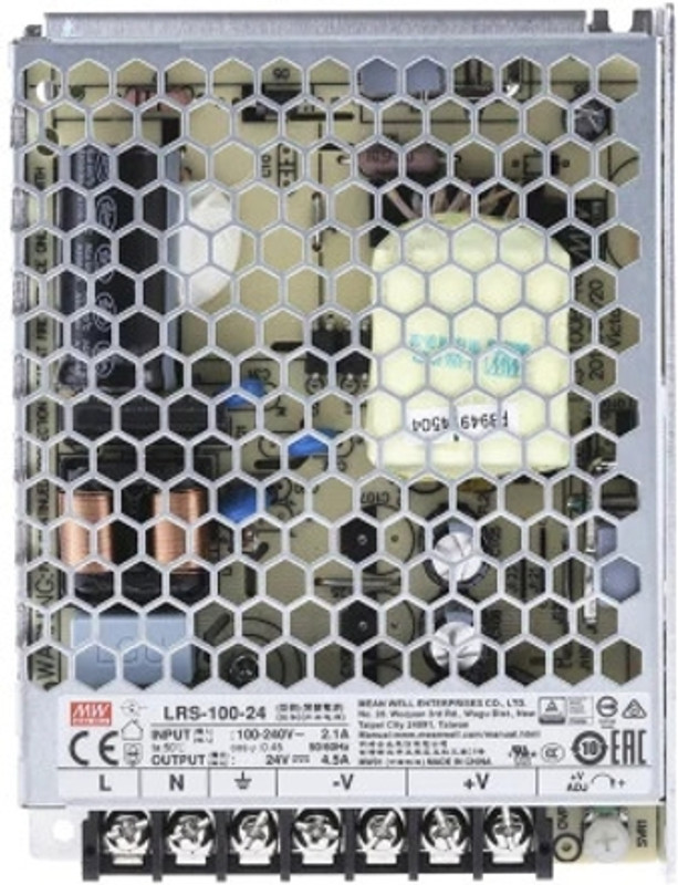 Mean Well Switching Power Supply, LRS-100-24, 24V dc, 4.5A, 108W, 1 Output 100 Watts Computer PSU with 0 SATA Cables(Silver)