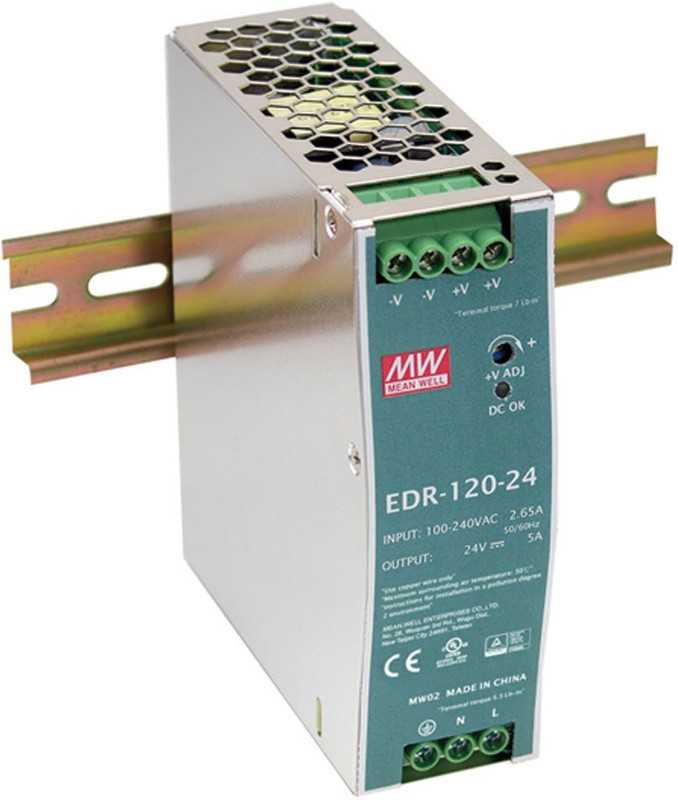 TECHNEXA Mean wel EDR-120-24 Single Output DIN Rail Power Supply 24V 5 Amp 120W 120 Watts Computer PSU with 0 SATA Cables(Blue, White)