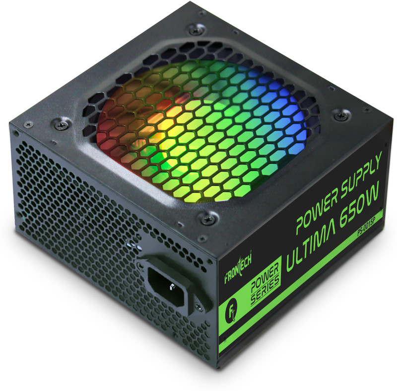 Frontech Ultima Power Supply with 120mm RGB Fan, ATX 12V, DC-DC PFC,2 Molex, PCI-E (6+2), 650 Watts Gaming PSU with 4 SATA Cables(Black)