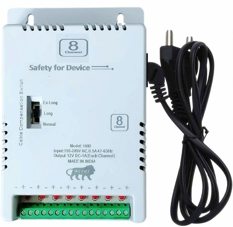 BALRAMA 8 Channel CCTV Camera SMPS Power Supply Adapter 12V 10A 120W AC to DC Converter 120 Watts Computer PSU with 8 SATA Cables(White)