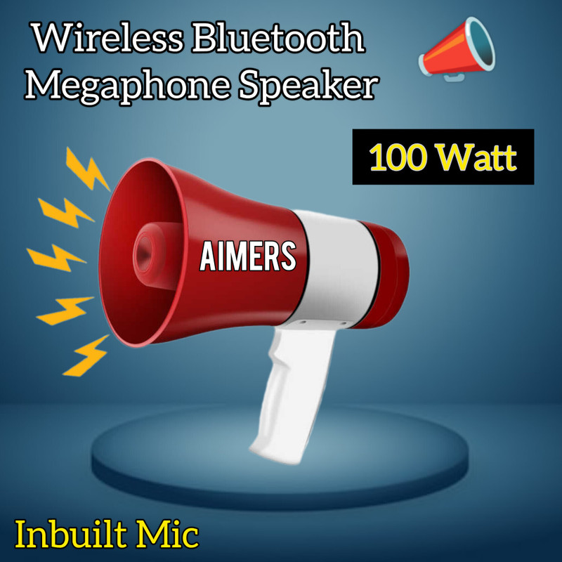 AIMERS Megaphone Loud Speaker Trumpets Recording Speaker Horn with USB & SD Card Port Indoor, Outdoor PA System (100 W) Play Recording, Siren Music and Tour Guide Indoor, Outdoor PA System(100 W)