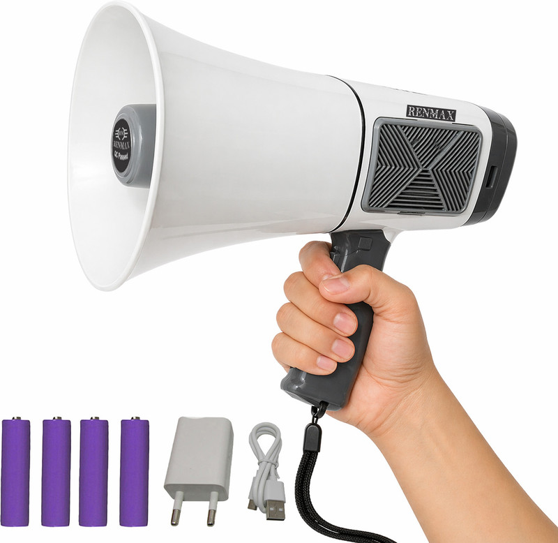 RENMAX Loud Sound 300W Foldable Handle USB Charger Portable Rechargeable Megaphone 4-Battery Bluetooth USB K-128 Indoor, Outdoor PA System(300 W)