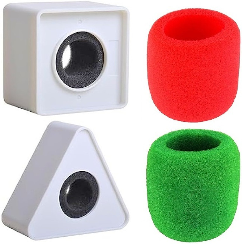 BALRAMA 4pc Mic Flag Station Logo ID Box Triangle Square Cube Shaped Sponge Foam Cover TV Conference Microphone Station Logo Mike Sponge Windshield Reporter Host Signs Indoor, Outdoor PA System(0 W)
