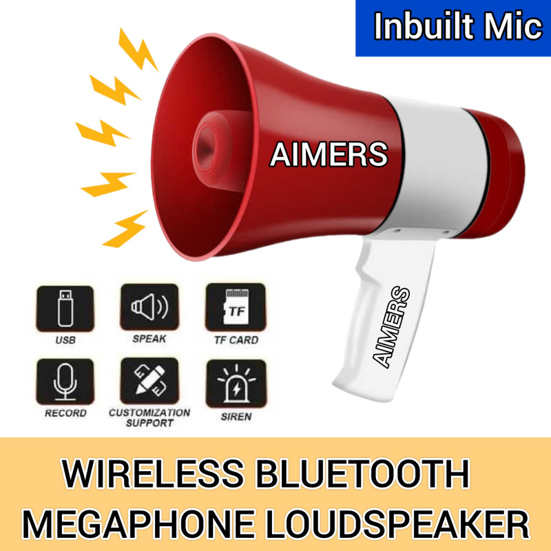 AIMERS Handheld Rechargeable Megaphone Indoor, Outdoor Indoor/Outdoor loudspeaker Megaphone Rechargeable with Recording, BLUETOOTH Indoor PA System(50 W)