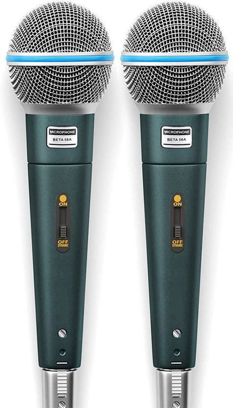 BALRAMA 2pc Microphone Beta 58A Dynamic Cardioid Vocal Wired Mic with XLR Cable Mike 58 Unidirectional Multi-Purpose Public Address PA Studio Meeting Dynamic Microphone Indoor PA System(0 W)