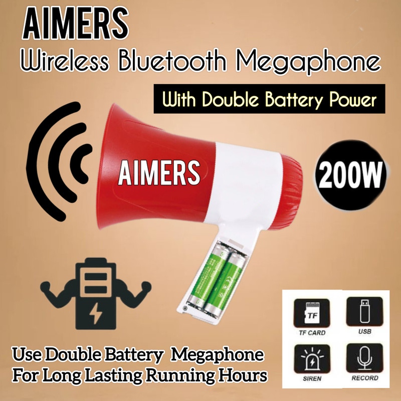 AIMERS Bluetooth Megaphone Indoor, Outdoor PA System (100 W) Loudspeaker Megaphone, USB Memory Card Input For Announcing Talk Record Play, Indoor, Outdoor PA System(50 W)