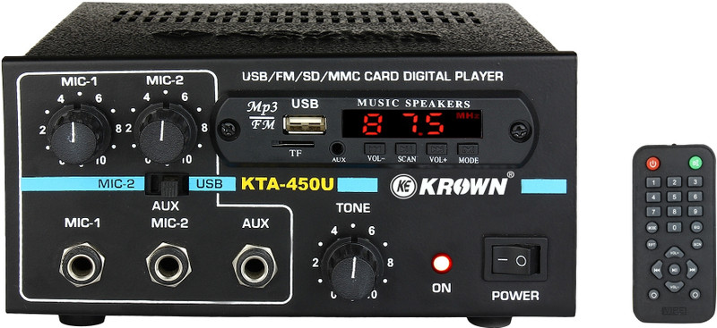 KE Krown 30W PA Amplifier KTA-450U – Bluetooth, USB Media, Dual Mic, AUX & Line Output 30 W AV Control Amplifier(Black)
