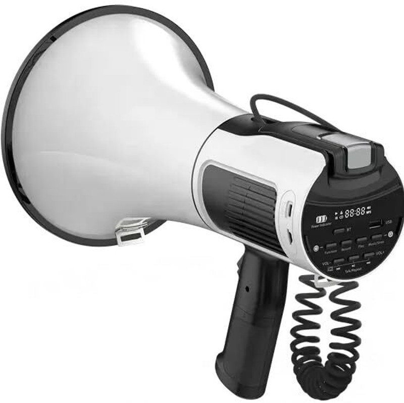 Adiohub Megaphone with Siren Bullhorn 50 Watt Bullhorn Speaker with Microphone Outdoor PA System(50 W)