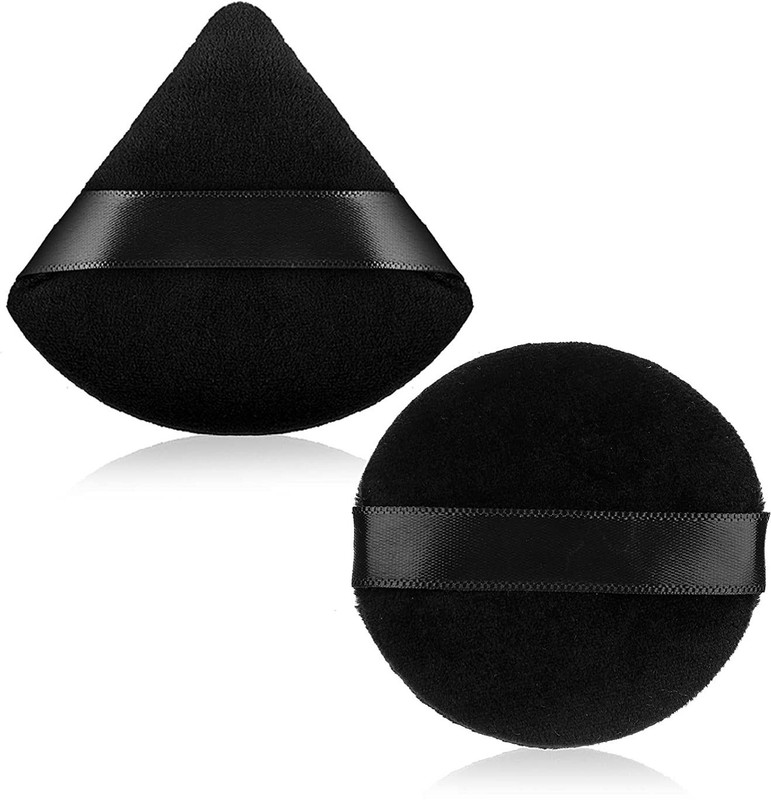 KIRA 2 Pieces Powder Puff Triangle Round Cosmetic Powder,Puff Sponge for Loose Powder(Black)