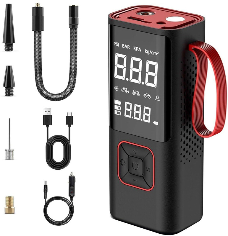 SCAROAL Digital Car Air Pump – Portable Tire Inflator with LED Display Car Pump(Red)