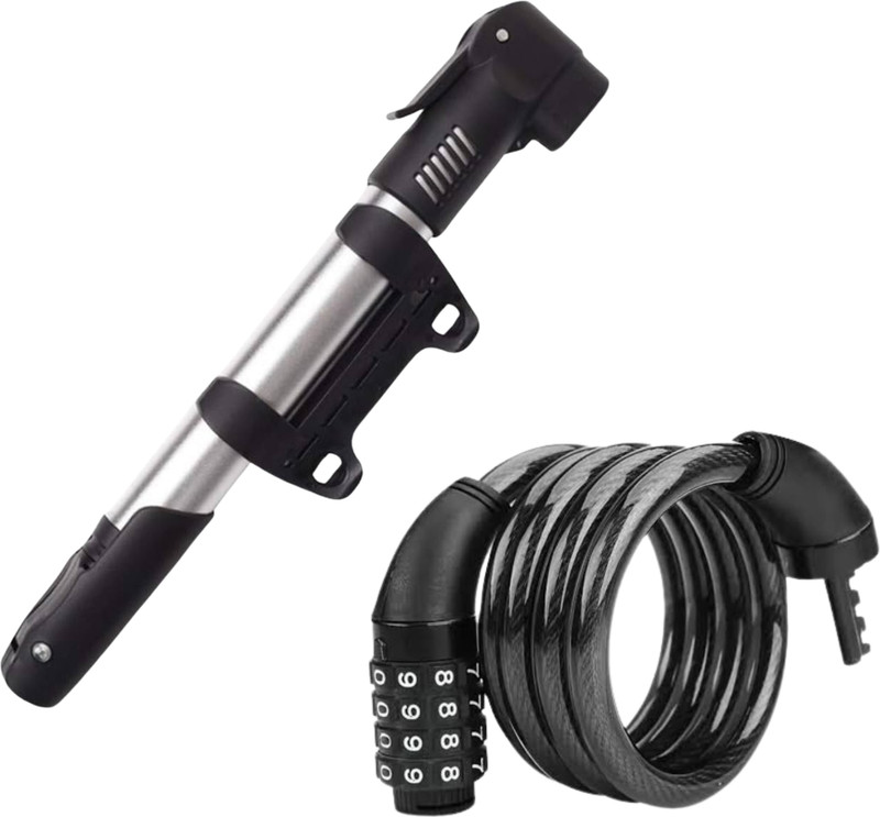 FCC RACING Portable Mini Bike Pump & 4-Digit Combination Cable Lock Set Bicycle Pump(Black)