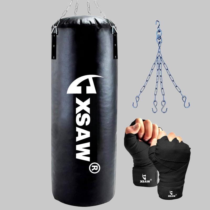 VICTORY Unfilled Heavy Premium Boxing Bag with Boxing Hand Wrap with Chain Hanging Bag(3 Feet, 36 inch)