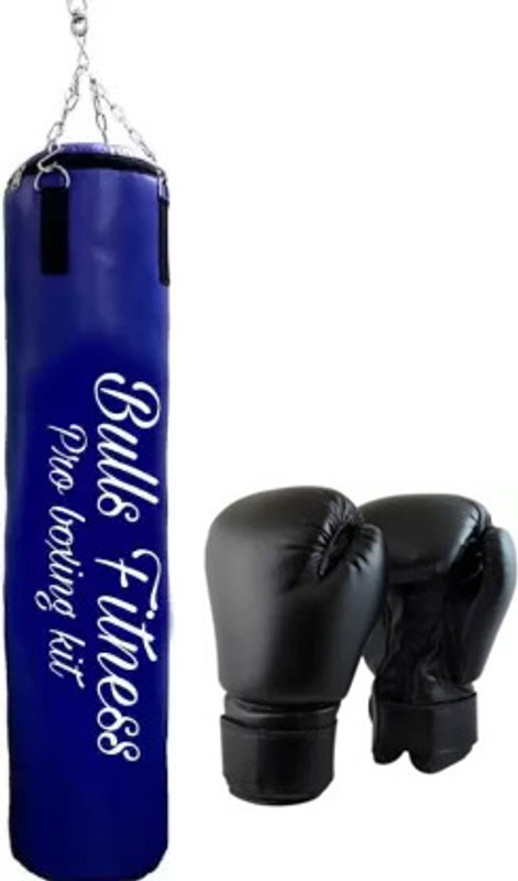 bulls fitness 2 Feet Blue Unfilled Punching bag + Hanging Chain + Boxing Gloves Hanging Bag(2FEET, 24 inch)
