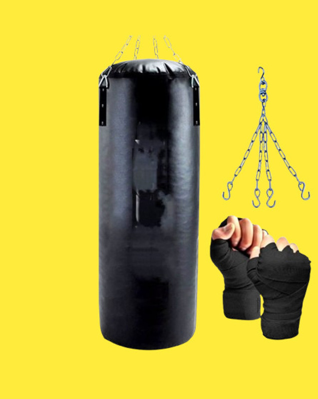 D FIT '4 FEET BLACK SRF UNFILLED PUNCHING BAG WITH CHAIN & HANDWRAP FOR HOME GYM Standing Bag(4 feet, 48 inch)