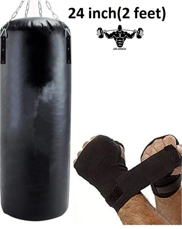 SBR Sports 24inch Filled Black Punching Bag PU Leather with Chain Hanging Bag Hanging Bag(24 inch, 24 inch)