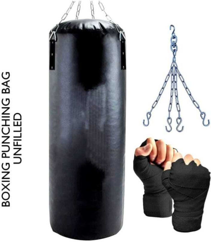 LYCAN UNFILLED Heavy Premium SRF With Chian & Hand Wrap For Fitness Punching Hanging Bag(3 Feet, 3 inch)