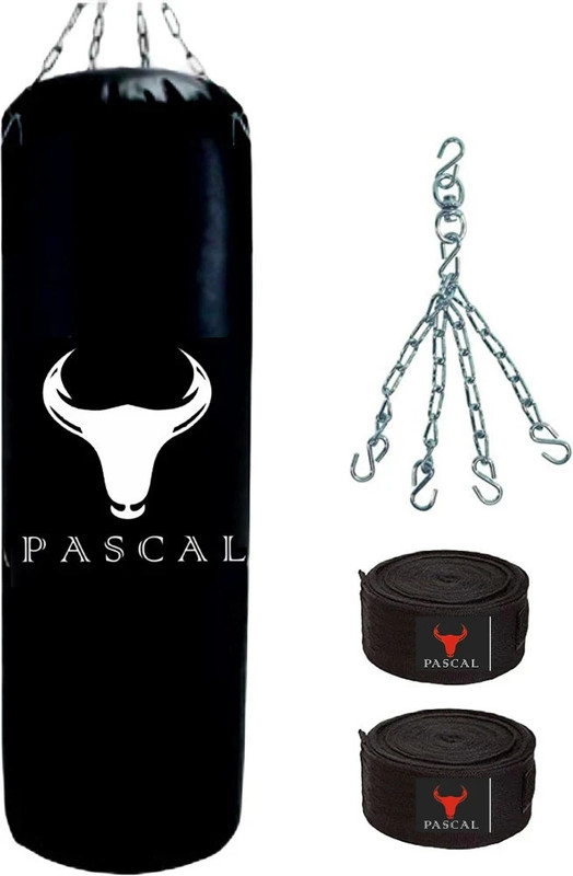 Pascal Unfilled Heavy Premium Boxing Bag with Boxing Hand Wrap with Chain Hanging Bag Hanging Bag(3 Feet, 36 inch)