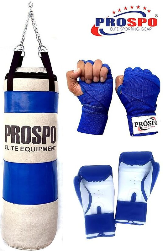 PROSPO Canvas 36 Inch Unfilled Punching Bag with Chain&Glove (12oz), Handwrap(108)Blue Hanging Bag(Heavy, 36 inch)