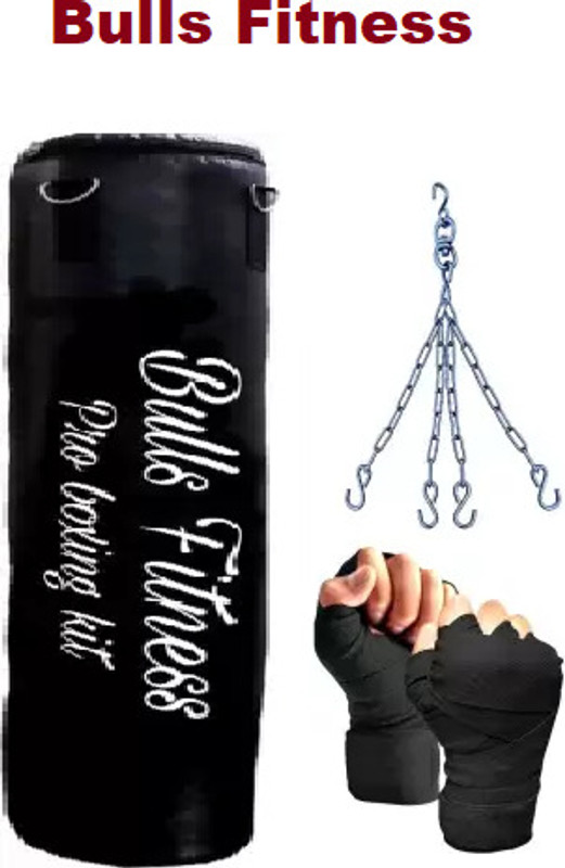 bulls fitness 2 Feet unfilled Punching Bag and Hanging Chain With Handwrap (Boxing Tape) Hanging Bag(2FEET, 24 inch)